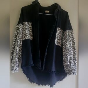 Jean Jacket/Shirt Combo sz Small. Black & Leopard Print. Like new!!